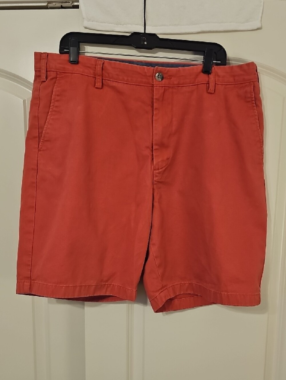 Nautica Men’s Flat Front Shorts in Coral Red with Navy Waistband